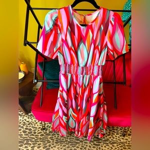 BRAND NEW NEVER WORN Pink colorful midi dress